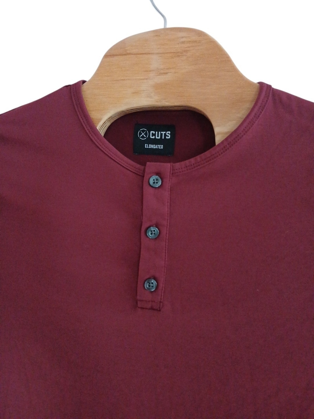 Cuts Elongated Shirt Men Medium Burgundy Stretch Performance Long Sleeve Henley